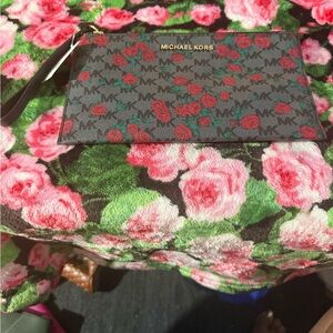 Michael Kors Black and Red Rose Pattern Wristlet